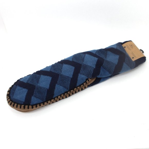 Born Sherpa Lined Slipper Sock Blue Argyle Non-Slip Soles Men's - Picture 3 of 5